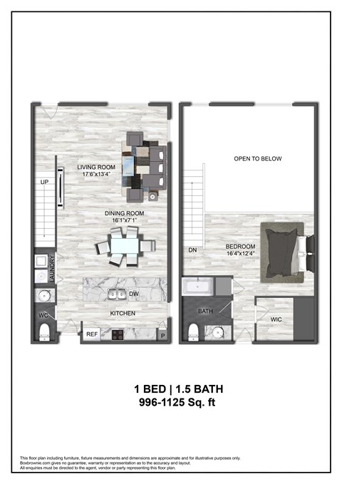A floor plan of a one bedroom apartment with a bath.